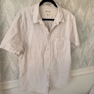 Madewell Short-Sleeve White Striped Linen button down
